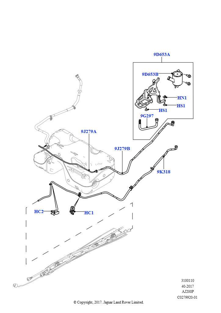 Топливные магистрали (Задний, 3 Door, 2,0 л I4 Mid DOHC AJ200, бензин, (-)"CDN/MEX/USA", Заливн.горл.топл.бака-неэтил.топл., 3 Door, 2,0 л I4 High DOHC AJ200, бензин, (-)"CDN/MEX/U