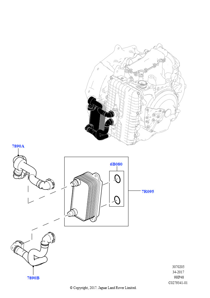 Схема: Системы охлаждения коробки передач (2,0 л I4 Mid DOHC AJ200, бензин, 9-ступенчат.автоматич. AWD, Активное предупреждение КПП, 2,0 л I4 High DOHC AJ200, бензин, 9-ступенчат.автомати