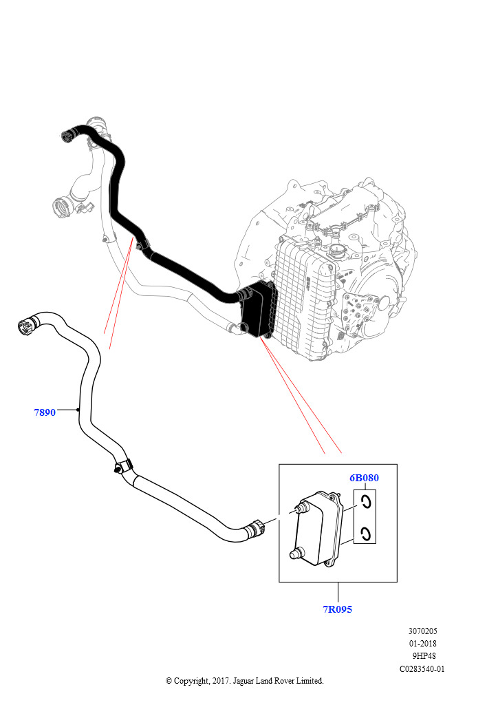 Схема: Системы охлаждения коробки передач (2,0 л I4 Mid DOHC AJ200, бензин, 9-ступенчат.автоматич. AWD, Изготовитель - Changsu (Китай), Без активного подогрева коробки передач)