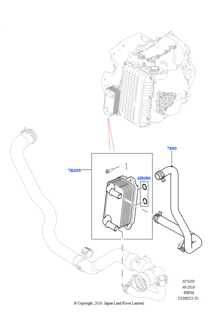 Схема: Системы охлаждения коробки передач (2.0L 16V TIVCT T/C 240PS бензиновый, 9-ступенчат.автоматич. AWD, Страна изготовления — Бразилия)