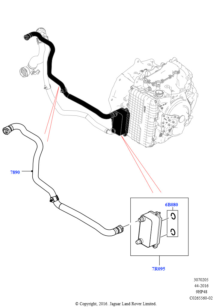 Схема: Системы охлаждения коробки передач (2.0L I4 DSL HIGH DOHC AJ200, 9-ступенчат.автоматич. AWD, Сборочный завод Хэйлвуд, 2,0 л I4 DSL MID DOHC AJ200, 9-ступенчат.автоматич. AWD, Сборо