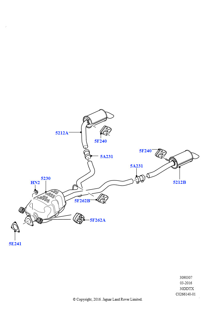 Схема: Задняя система выпуска (3.0 V6 D Gen2 Twin Turbo, Токсичность выхлопа EU6 + DPF)