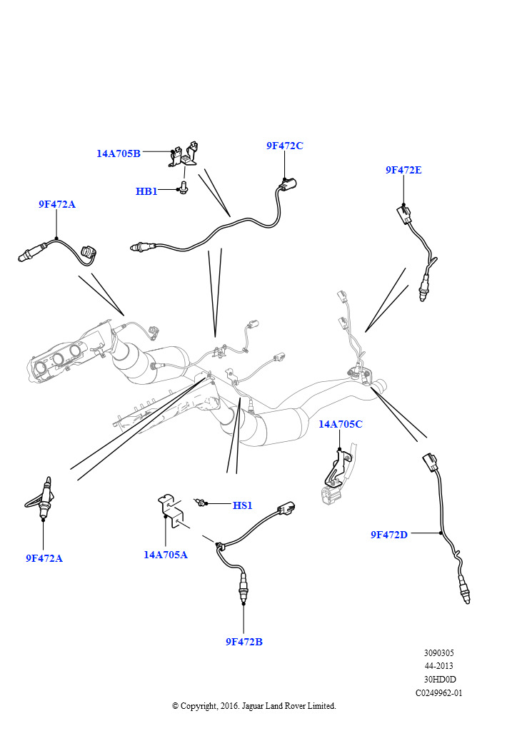 Схема: Система выпуска (Датчики системы выпуска, 3.0L DOHC GDI SC V6 БЕНЗИНОВЫЙ)