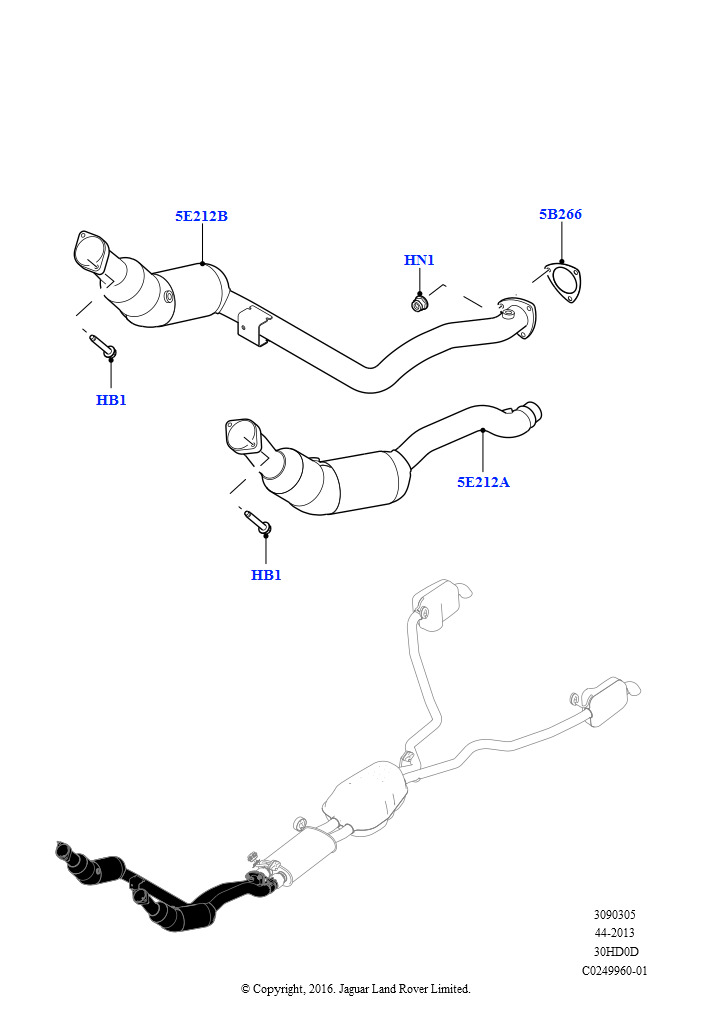 Схема: Система выпуска (Передняя секция, 3.0L DOHC GDI SC V6 БЕНЗИНОВЫЙ)
