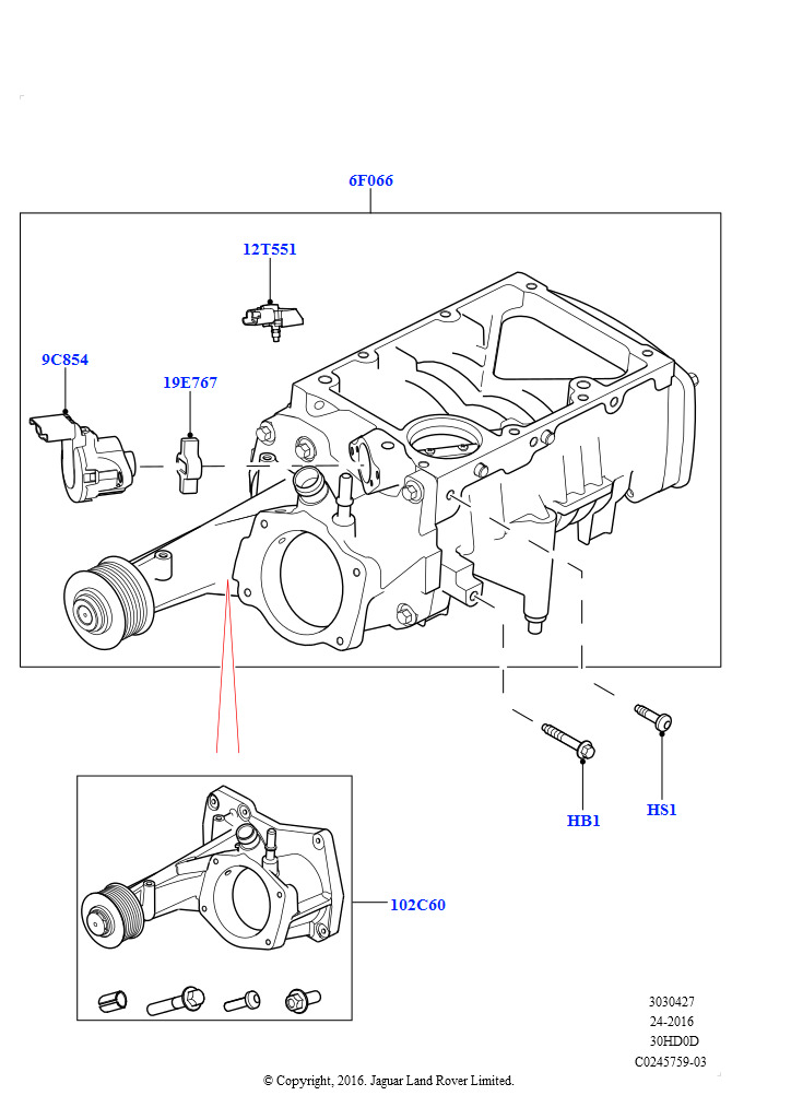 Схема: Компрессор супернаддува (Сборка на заводе в г. Солихалл, 3.0L DOHC GDI SC V6 БЕНЗИНОВЫЙ)