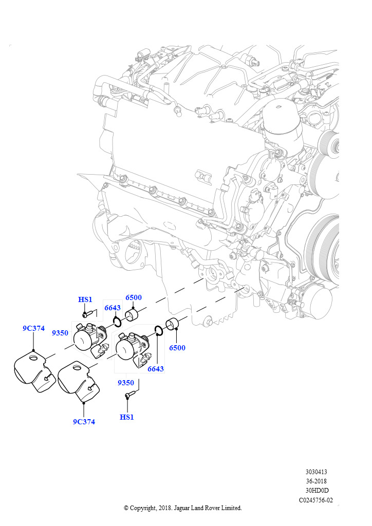 Схема: ТНВД, установл. на двигат. (Сборка на заводе в г. Солихалл, 3.0L DOHC GDI SC V6 БЕНЗИНОВЫЙ)
