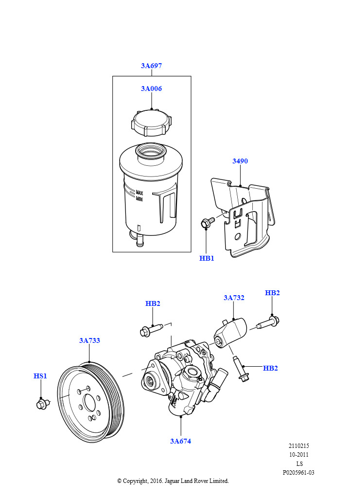 Схема: Опора насоса усилит.рул.упр. (3.0L DOHC GDI SC V6 БЕНЗИНОВЫЙ, 5,0 л OHC SGDI NA V8 бензин - AJ133)
