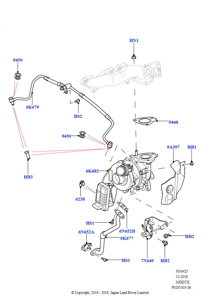 Турбокомпрессор (Левая сторона - Основной, Дизель 3,0 л 24V DOHC V6 TC, 3,0 л 24 клап. V6 турбо дизель, станд. поток, 3,0 V6-гибридн.электр.дизельн.двиг.)