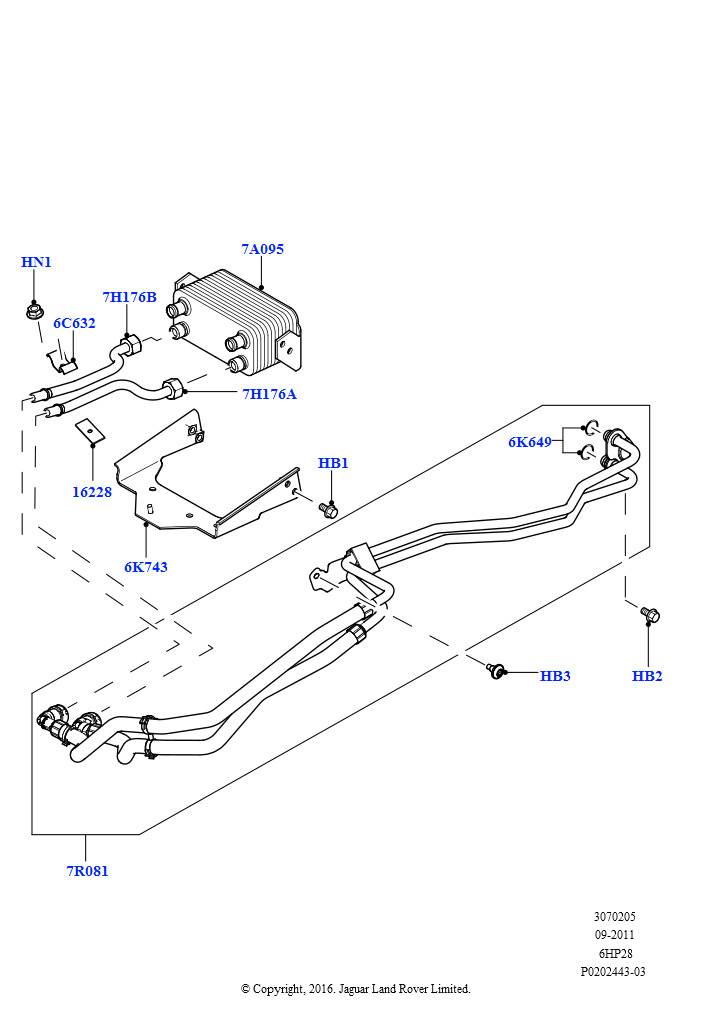 Схема: Системы охлаждения коробки передач (5,0 л OHC SGDI SC V8 бензин - AJ133, 6-ступенч. АКПП ZF 6HP28, 5,0 л OHC SGDI NA V8 бензин - AJ133, 6-ступенч. АКПП ZF 6HP28)