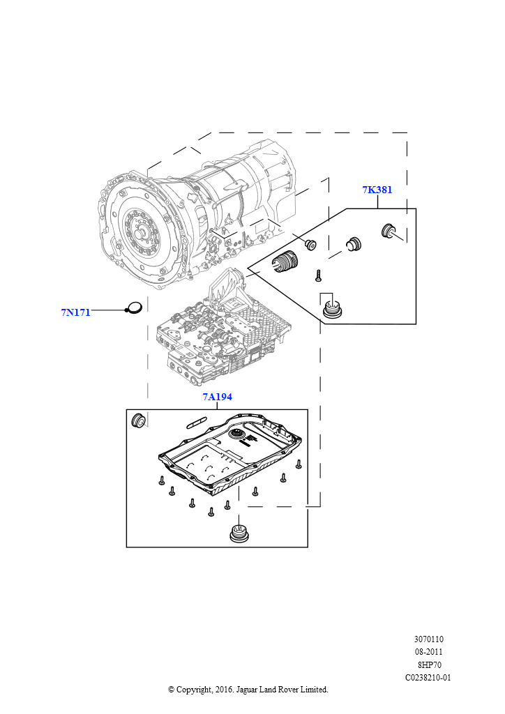 Схема: Внешние элементы коробки передач (Дизельный 3,0 V6, 8-ступенч.авто.кор.пер.ZF 8HP70 4WD)