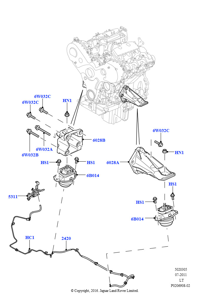 Схема: Опора двигателя (Дизель 3,0 л 24V DOHC V6 TC)