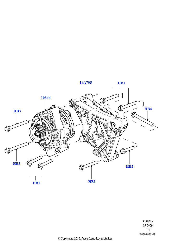 Схема: Генератор и опоры (3,6 л V8 32V DOHC EFi дизель Lion)