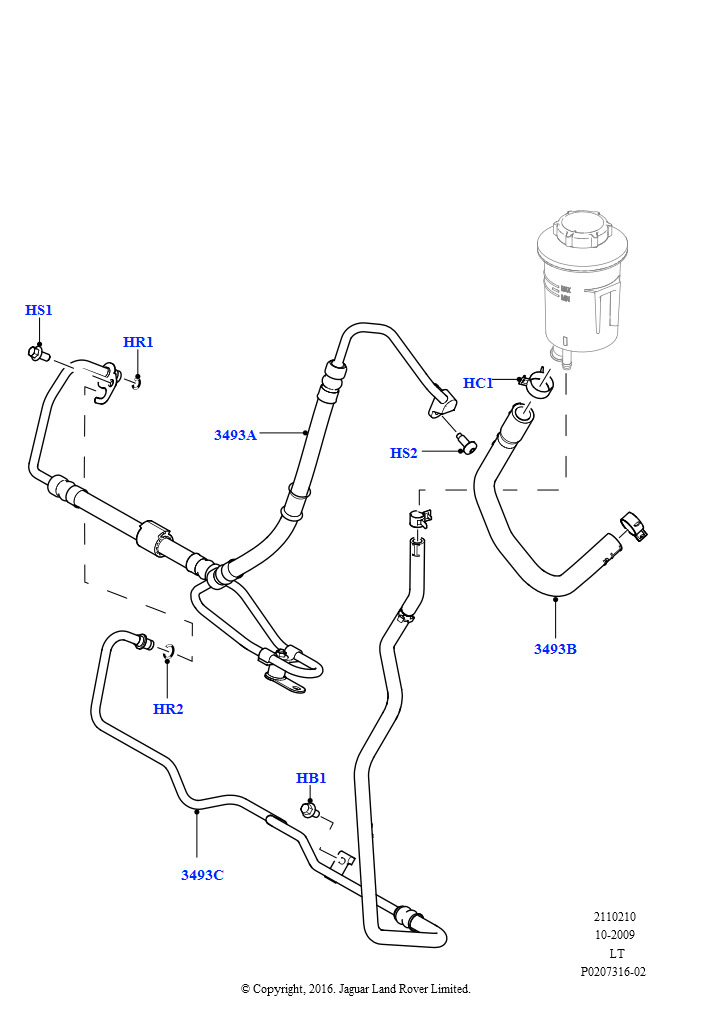 Схема: Пит.и возвр.шланги усил.рул.упр. (3,6 л V8 32V DOHC EFi дизель Lion)