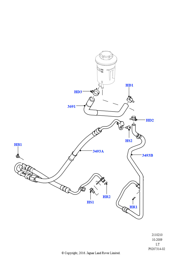Схема: Пит.и возвр.шланги усил.рул.упр. (Дизель 3,0 л 24V DOHC V6 TC)