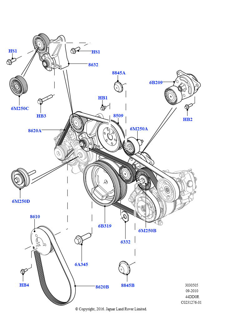 Схема: Шкивы и приводные ремни (4.4L DOHC DITC V8 Diesel)