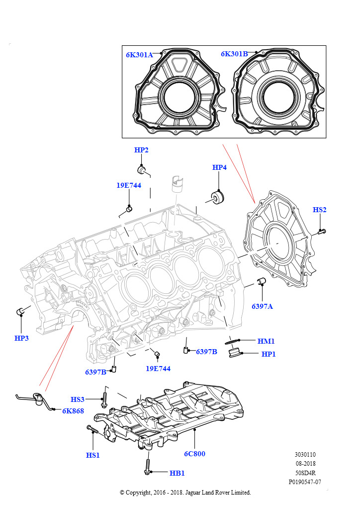 Блок цилиндров и заглушки (5,0 л OHC SGDI NA V8 бензин - AJ133)