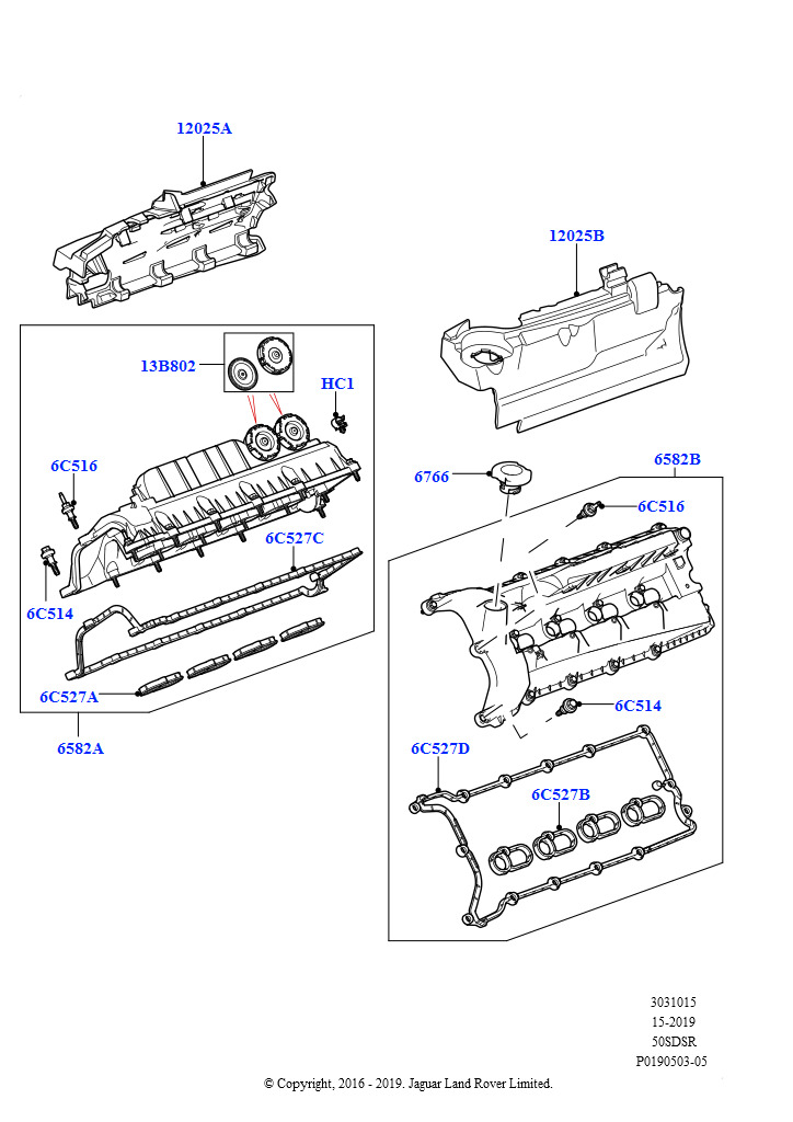 Схема: Крышка головки цилиндров (5.0 бензиновый AJ133 DOHC CDA, 5,0 л OHC SGDI SC V8 бензин - AJ133, 5.0L P AJ133 DOHC CDA S/C Enhanced)
