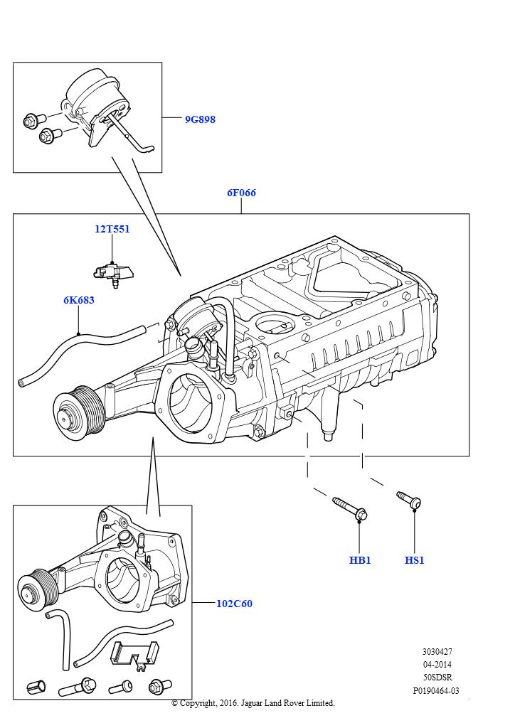 Схема: Компрессор супернаддува (5,0 л OHC SGDI SC V8 бензин - AJ133)