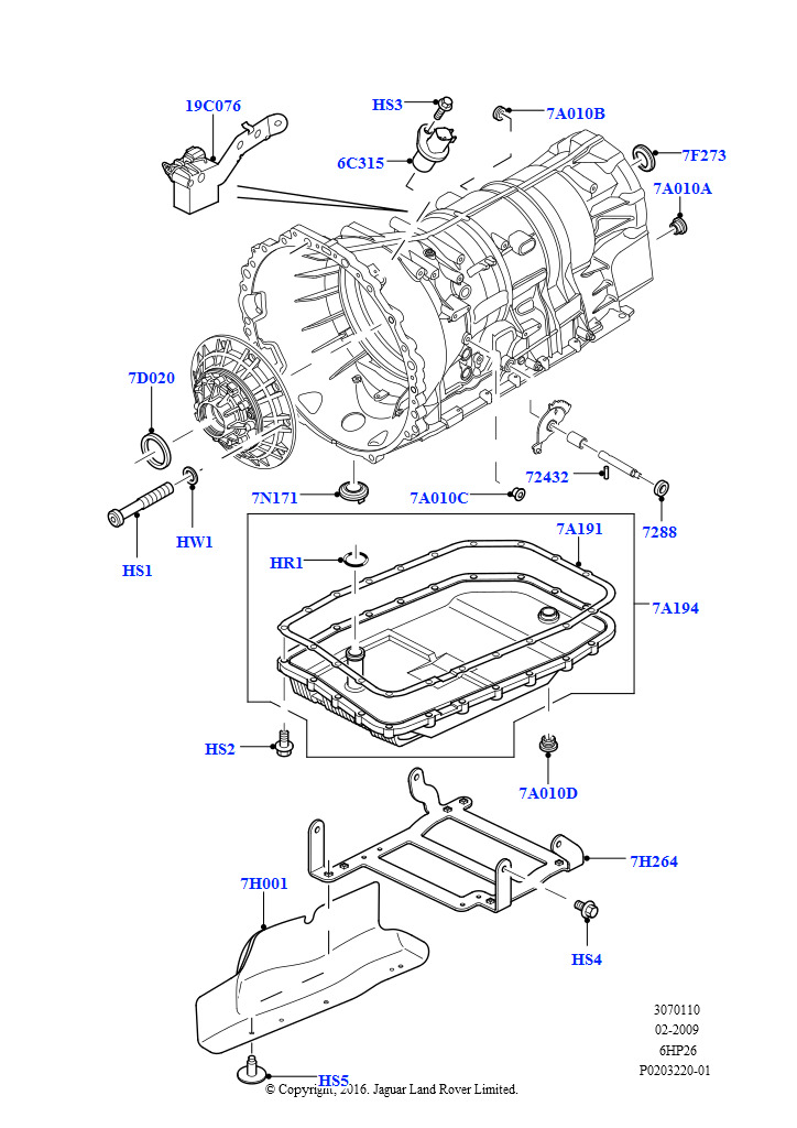 Схема: Внешние элементы коробки передач (3,6 л V8 32V DOHC EFi дизель Lion, 6-ступ.автом.ZF 6HP26Steptronic, Cologne V6 4.0 EFI (SOHC), 6-ступ.автом.ZF 6HP26Steptronic, Lion дизель 2.7 V6 (1