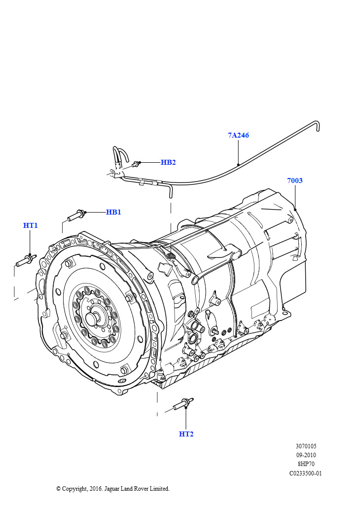 АКПП в сборе и привод спидометра (Сборка на заводе в г. Солихалл, 4.4L DOHC DITC V8 Diesel, 8-ступенч.авто.кор.пер.ZF 8HP70 4WD, Дизельный 3,0 V6, 8-ступенч.авто.кор.пер.ZF 8HP70 4
