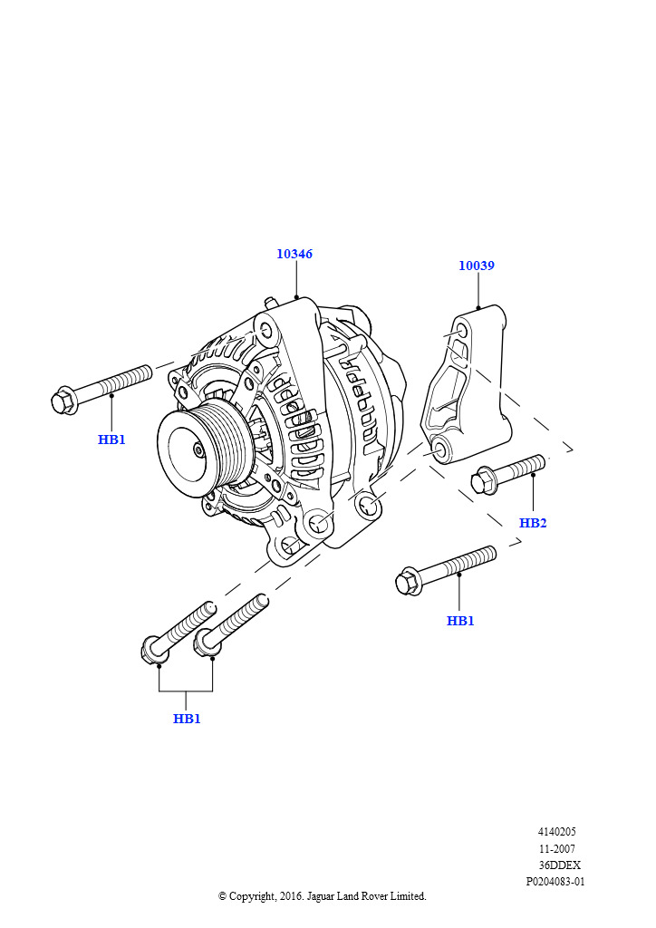Схема: Генератор и опоры (3,6 л V8 32V DOHC EFi дизель Lion)
