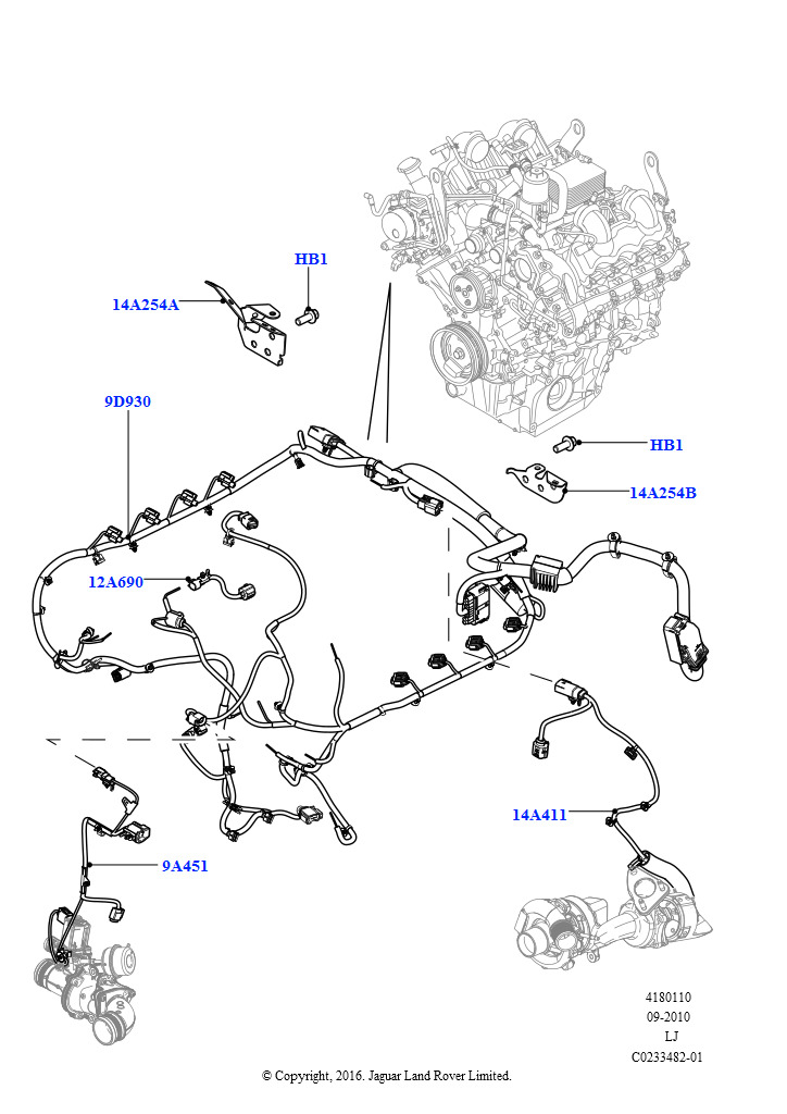 Схема: Электропр.на двигат.и перегородке (4.4L DOHC DITC V8 Diesel)
