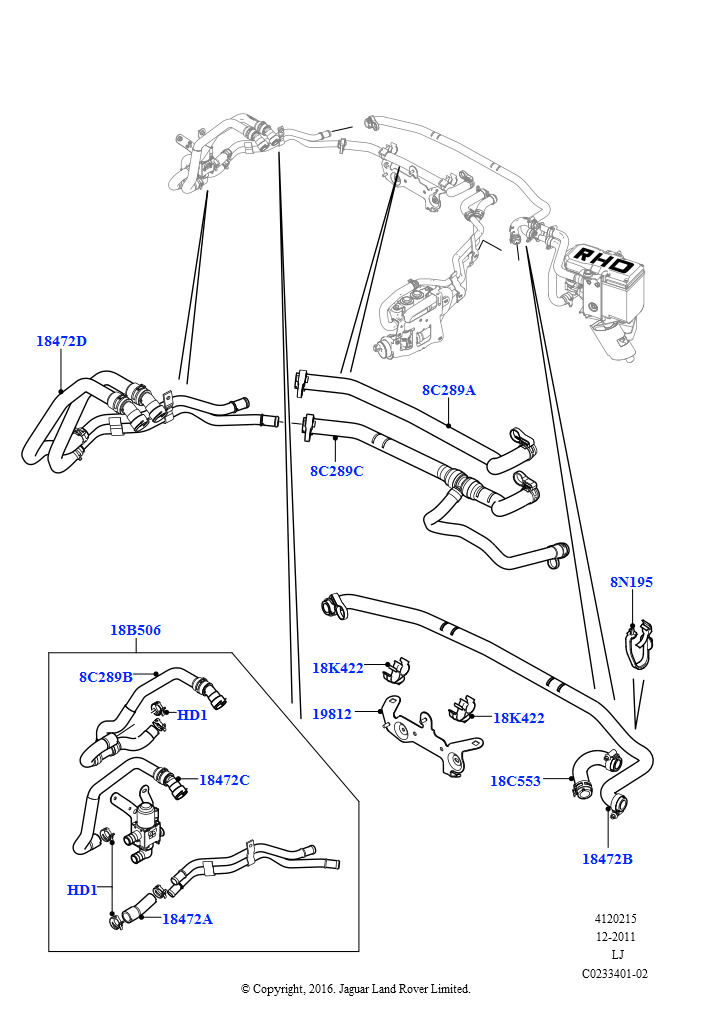 Шланги отопителя (4.4L DOHC DITC V8 Diesel, RHD)