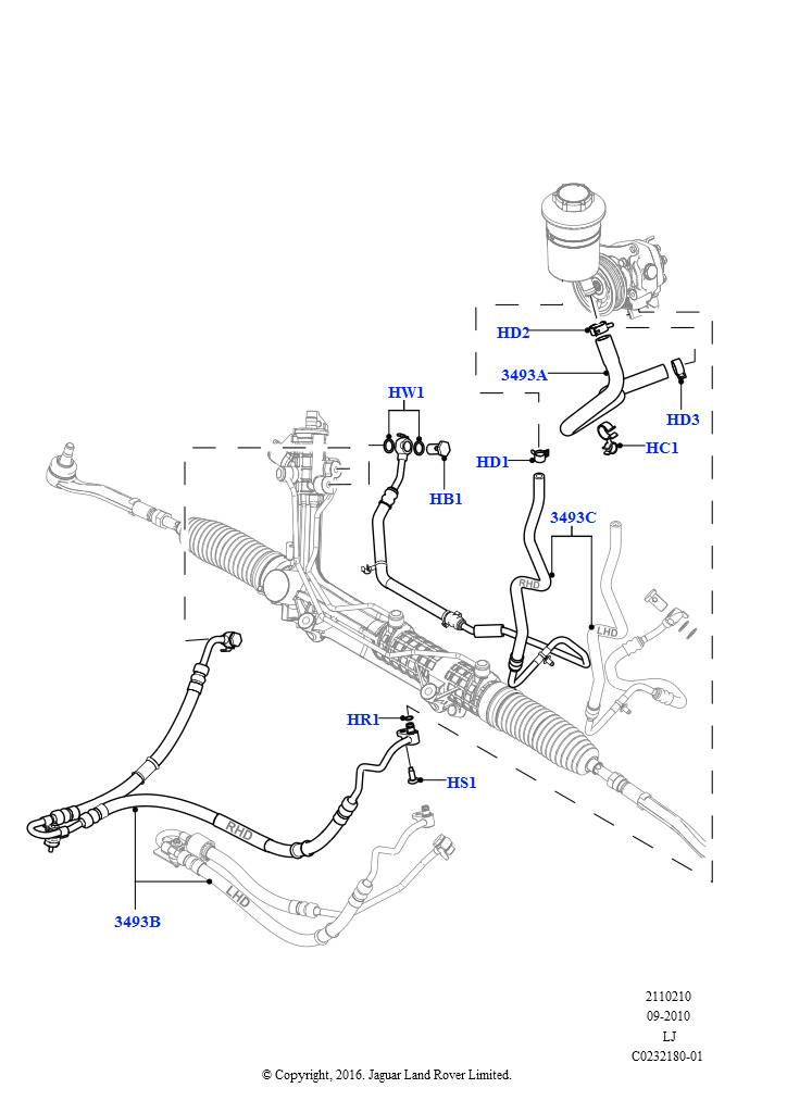 Схема: Пит.и возвр.шланги усил.рул.упр. (4.4L DOHC DITC V8 Diesel)