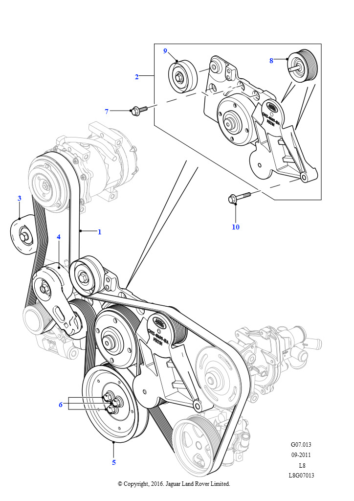 Схема: Шкивы и приводные ремни (2.2L 16V TC I4 DSL 122PS PUMA, С кондиц. возд., упр.вручную 4)