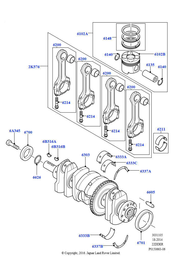 Коленчатый вал/поршни и подшипники (2.2L DOHC EFI TC DW12, 2.2L CR DI 16V Дизельный)