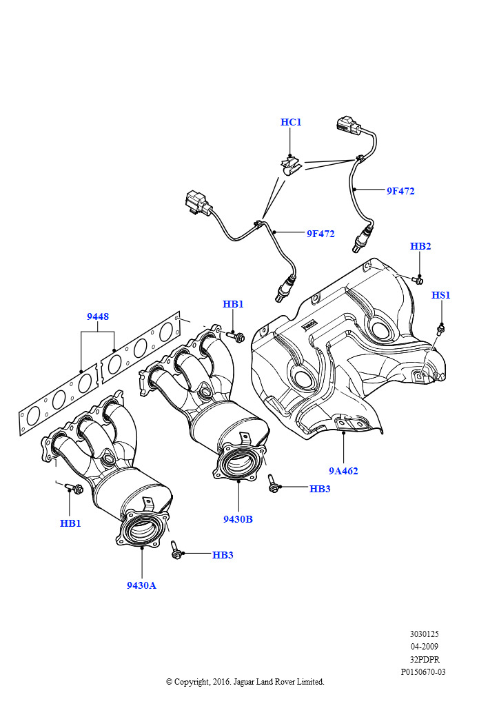 Схема: Выпускной коллектор (3.2L DOHC MPI Petrol I6)