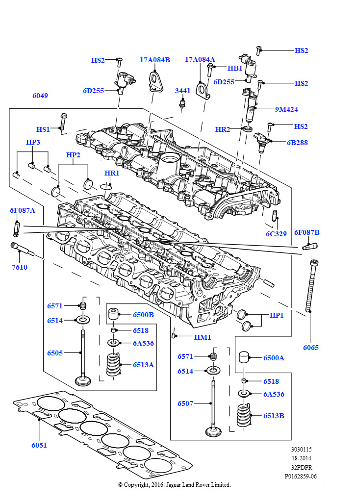 Схема: Головка цилиндров (3.2L DOHC MPI Petrol I6)