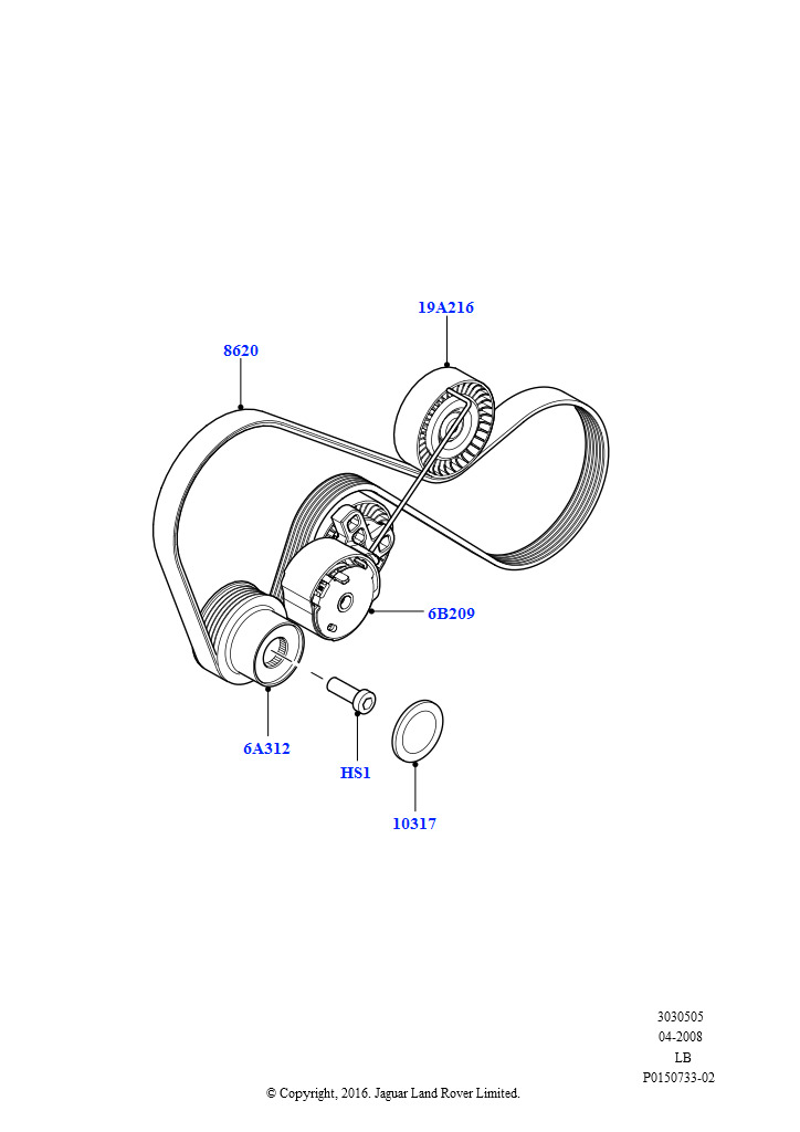 Шкивы и приводные ремни (3.2L DOHC MPI Petrol I6)