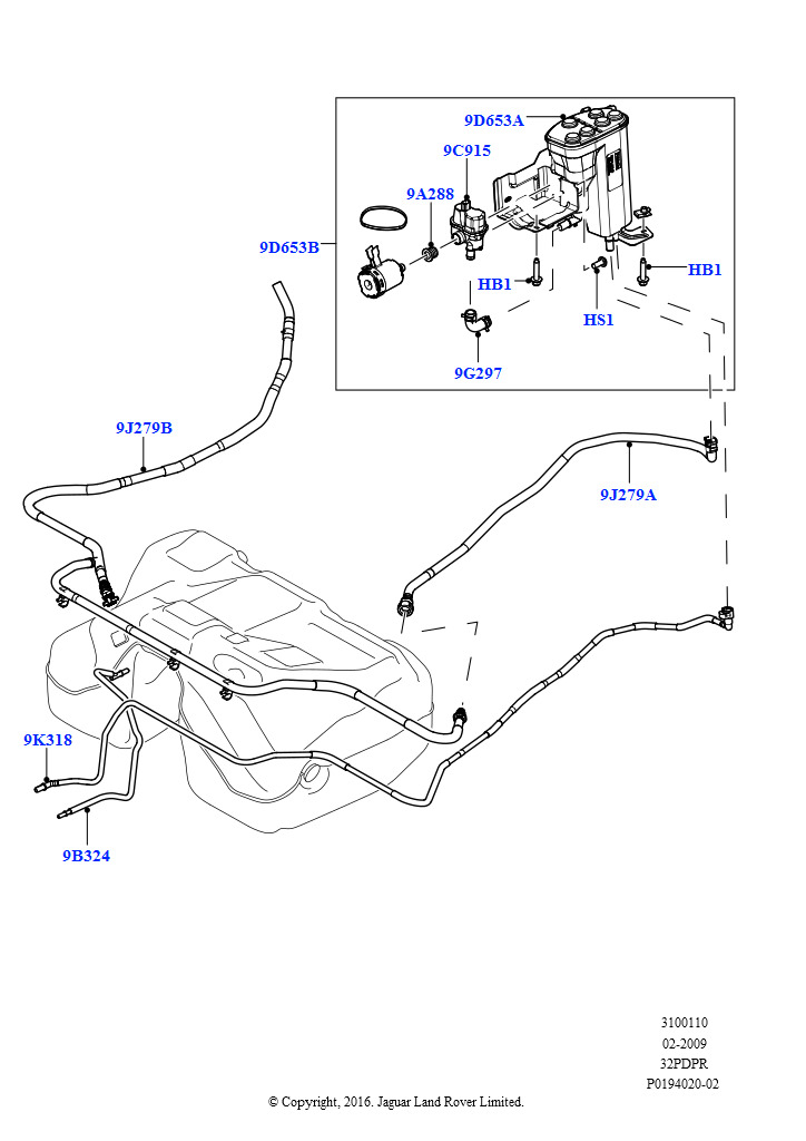 Схема: Топливные магистрали (Задний, 3.2L DOHC MPI Petrol I6, Трбования ULEV II)