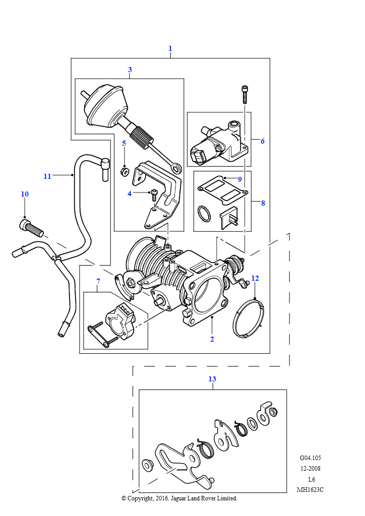 Схема: Корпус дроссельной заслонки - круиз-контроль (2,5 л KV6 бензин, Автоматическая коробка передач, С круиз-контролем)