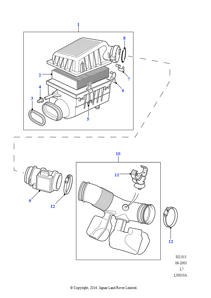 Схема: Возд. фильтр и сопутств. элементы (4,6 л V8 EFI L/R бензин, 4,0 л V8 L/R EFI бензин)