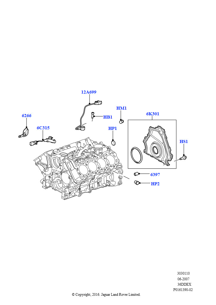 Схема: Блок цилиндров и заглушки (3,6 л V8 32V DOHC EFi дизель Lion)