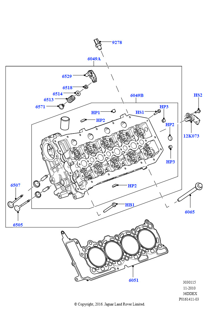 Схема: Головка цилиндров (LH, 3,6 л V8 32V DOHC EFi дизель Lion)
