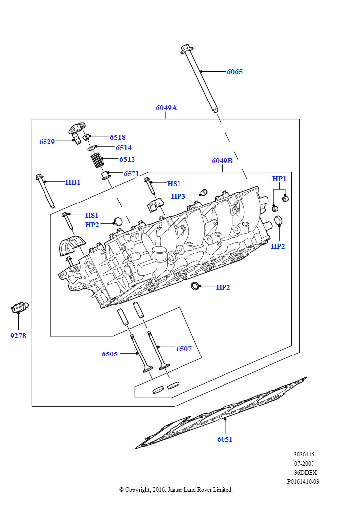 Схема: Головка цилиндров (RH, 3,6 л V8 32V DOHC EFi дизель Lion)