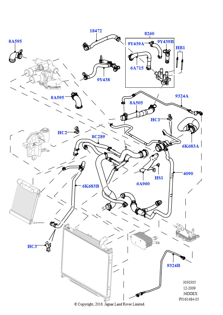 Схема: Трубопр.и шланги сист.охлажд. (3,6 л V8 32V DOHC EFi дизель Lion)