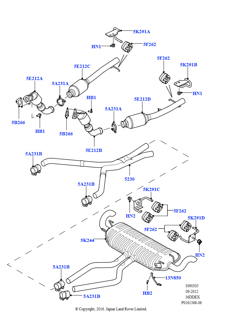 Схема: Система выпуска (3,6 л V8 32V DOHC EFi дизель Lion, Токсичность выхлопа Euro 4)