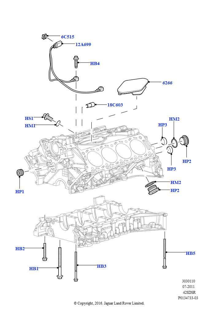 Блок цилиндров и заглушки (AJ бензин 4.2 V8 Supercharged)