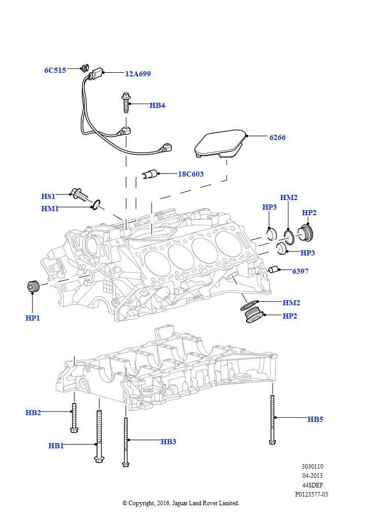 Схема: Блок цилиндров и заглушки (AJ бензин 4.4 V8 EFI (220кВт))