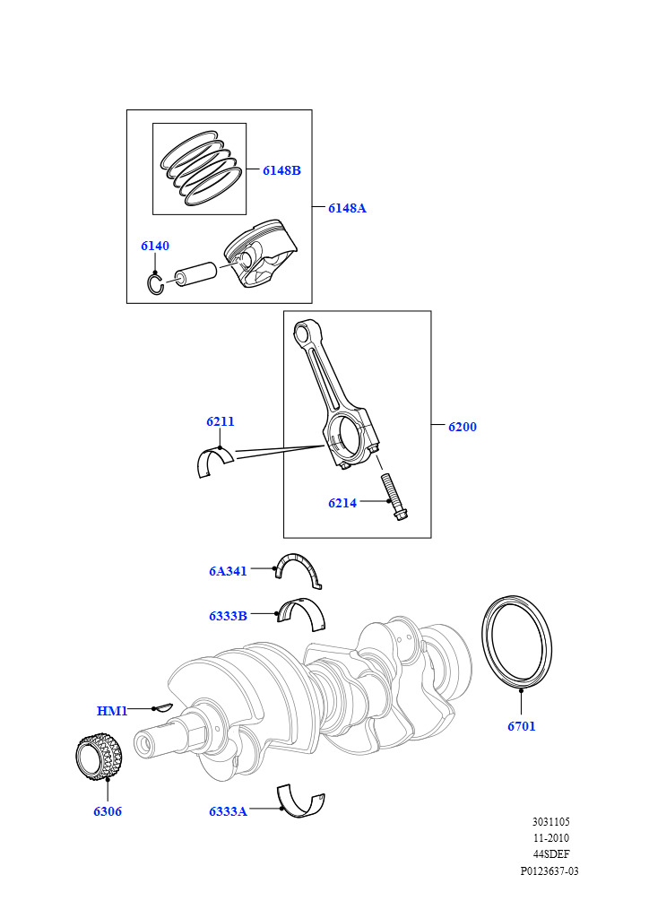 Коленчатый вал/поршни и подшипники (AJ бензин 4.4 V8 EFI (220кВт))