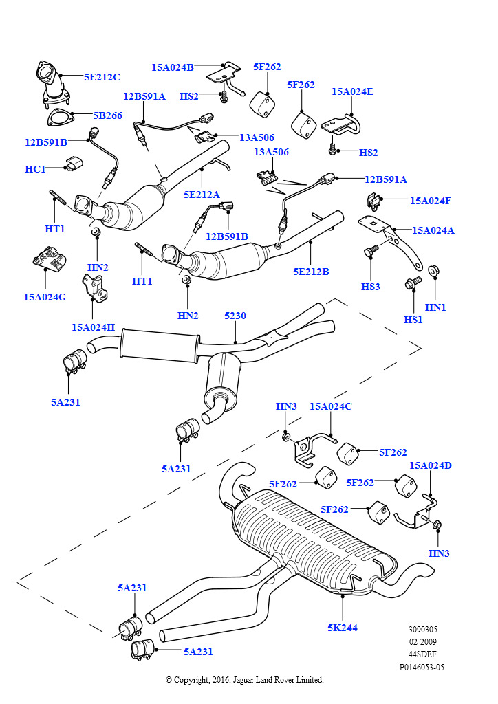 Схема: Система выпуска (AJ бензин 4.4 V8 EFI (220кВт))