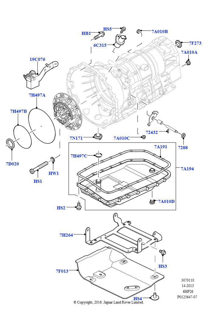 Схема: Внешние элементы коробки передач (6-ступ.автом.ZF 6HP26Steptronic)
