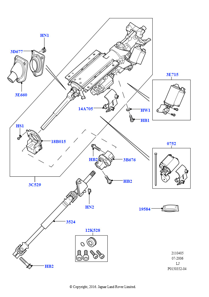 Схема: Рулевая колонка (3,6 л V8 32V DOHC EFi дизель Lion, AJ бензин 4.4 V8 EFI (220кВт), AJ бензин 4.2 V8 Supercharged)