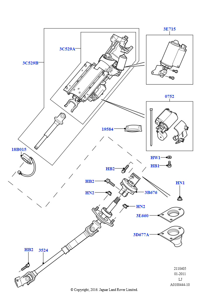 Схема: Рулевая колонка (M62 B44 4.4 V8 бензин, Без бронирования, M57 D30 3.0 дизель, Без бронирования)