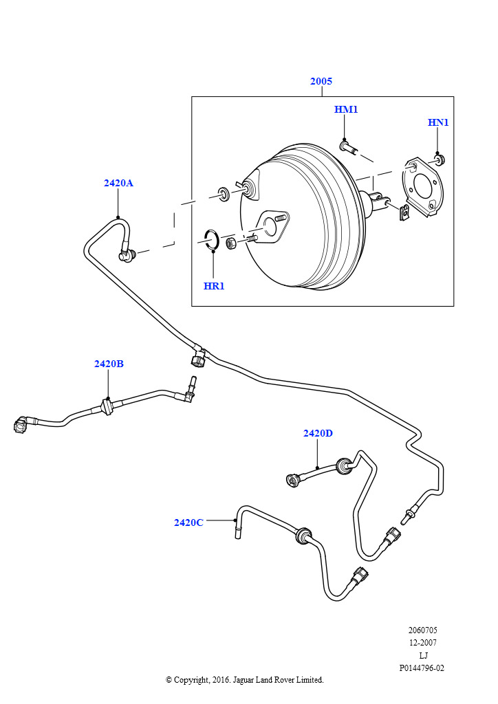 Схема: Усилитель тормозов (AJ бензин 4.4 V8 EFI (220кВт), AJ бензин 4.2 V8 Supercharged)