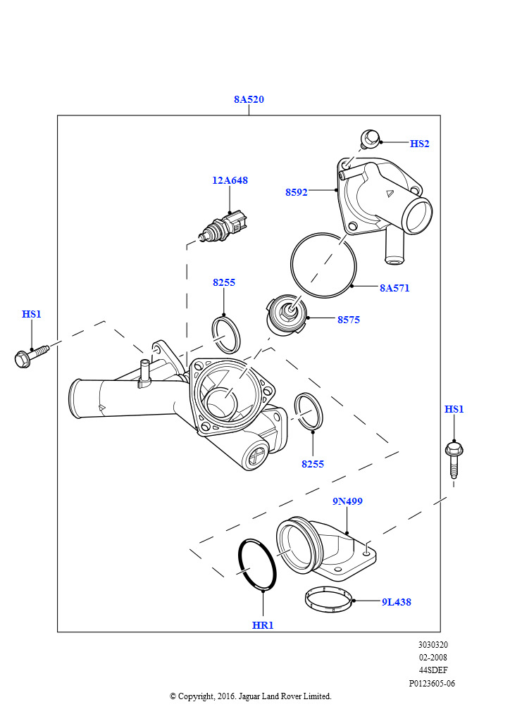 Термостат/корпус и сопут.элементы (AJ бензин 4.4 V8 EFI (220кВт))